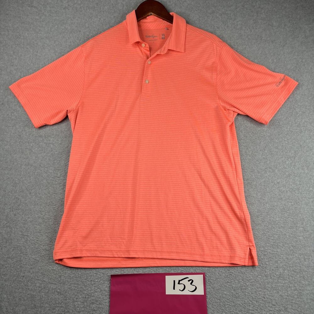 Walter Hagen Performance Golf Polo Shirt Mens Large Orange Striped Stretch *See